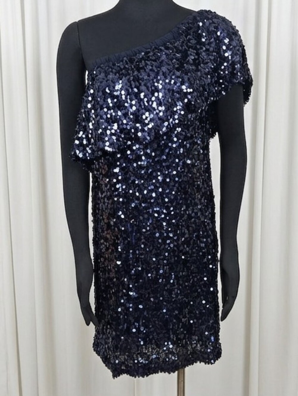 BB Dakota Navy One-Shoulder Sequin Mini Dress